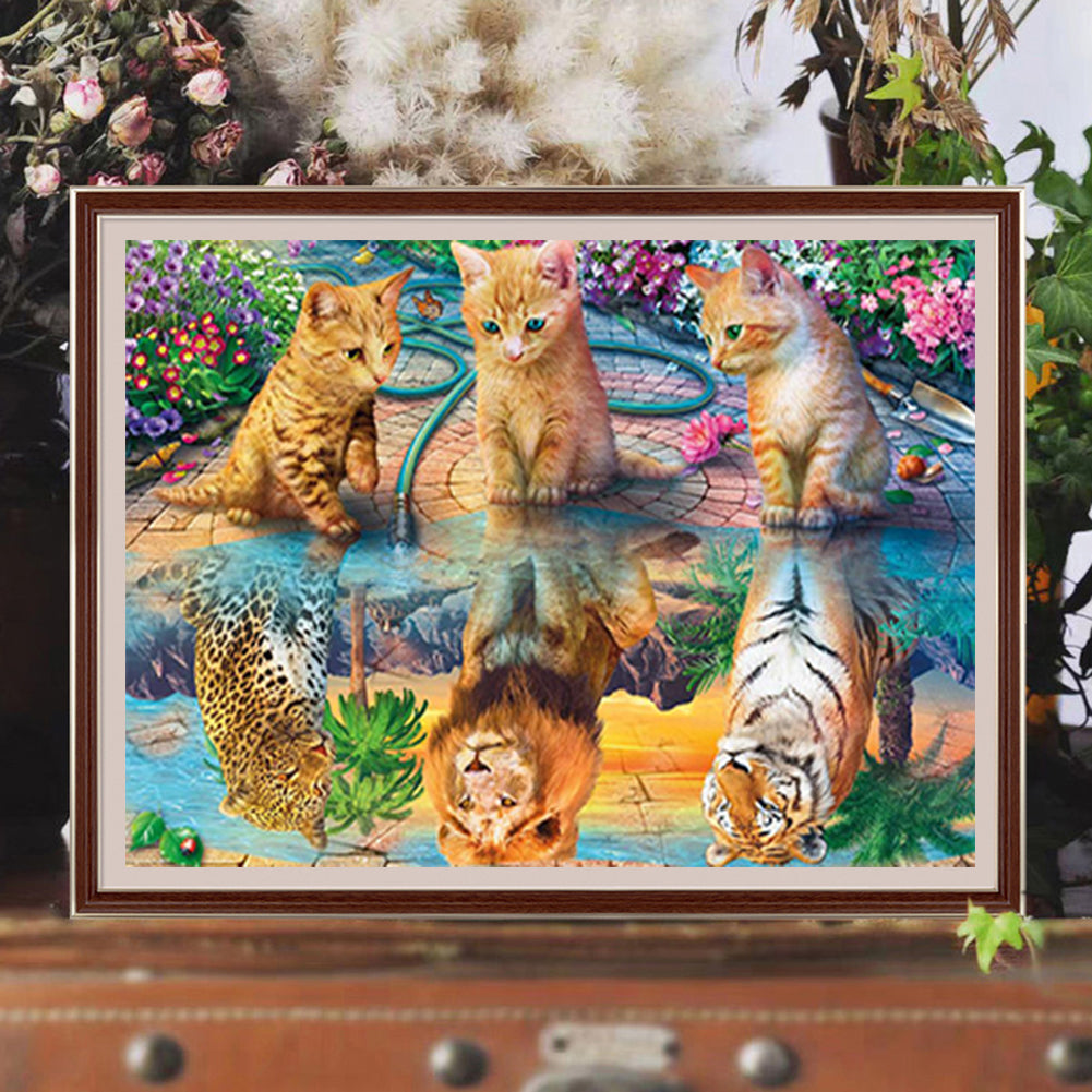 Reflection Kitten - Full Round Drill Diamond Painting 50*40CM