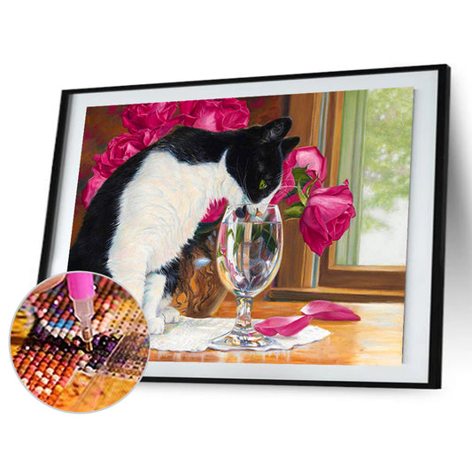 Two Color Cat - Full Round Drill Diamond Painting 40*30CM