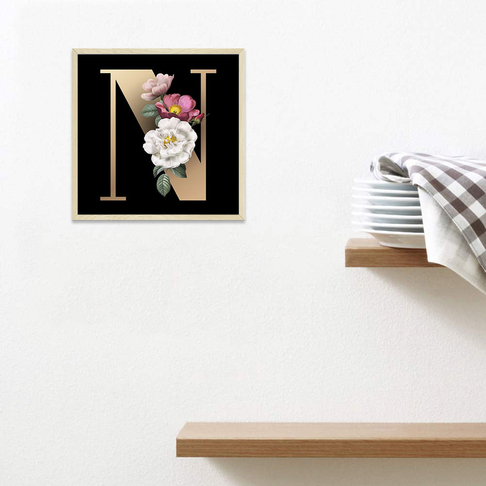 Dark Floral Letter N - Full Square Drill Diamond Painting 45*45CM