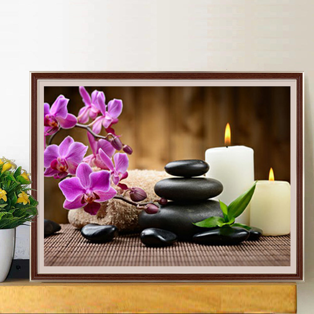 Phalaenopsis Candle Zen Stone - Full Round Drill Diamond Painting 40*30CM