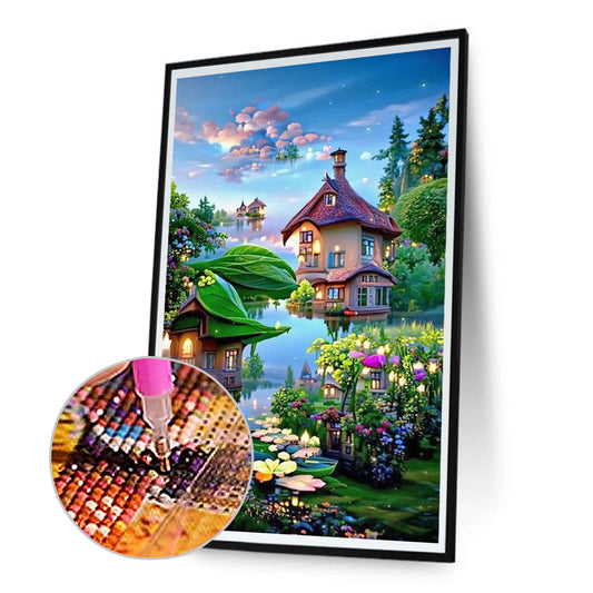 Lake Island House - Full Round Drill Diamond Painting 40*70CM