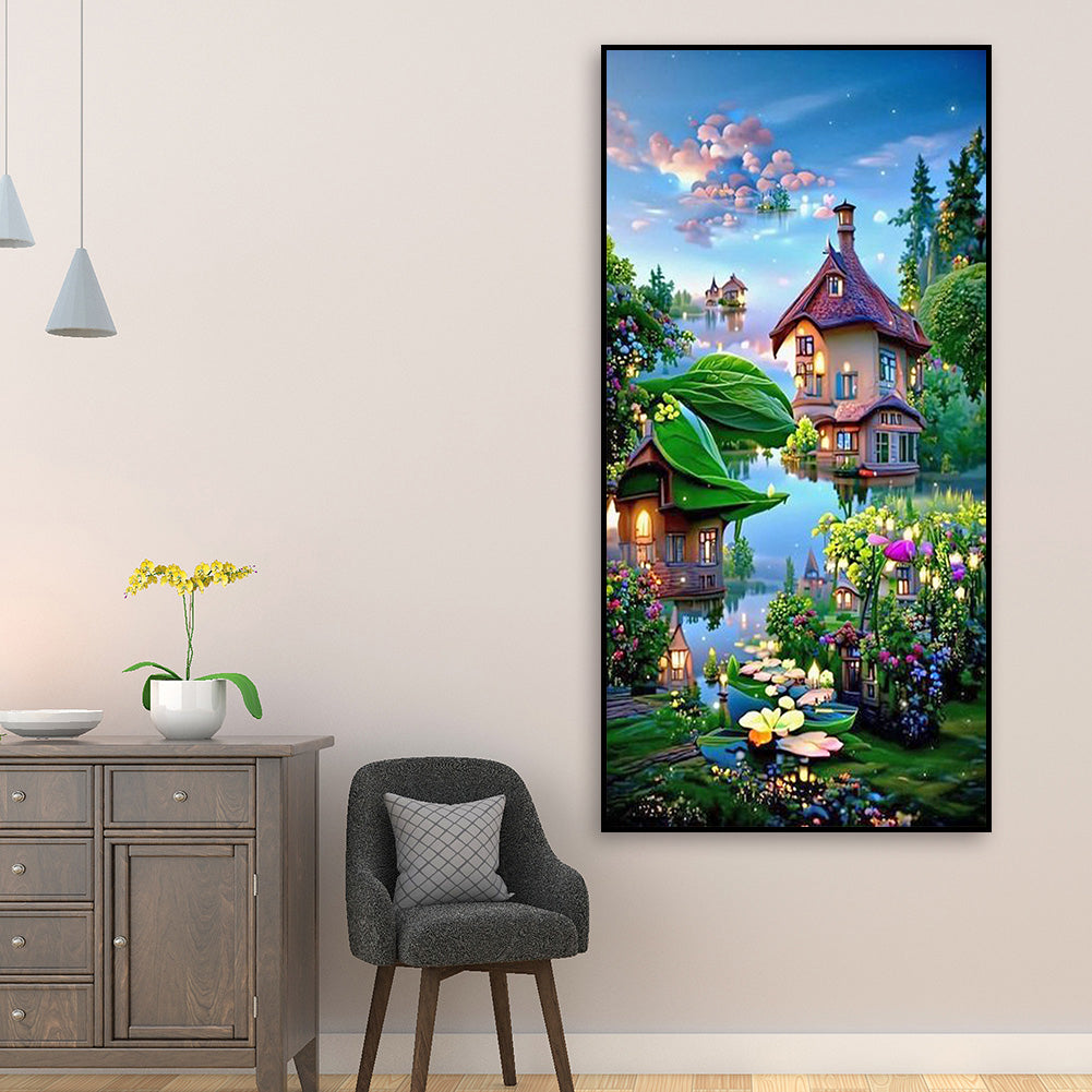 Lake Island House - Full Round Drill Diamond Painting 40*70CM