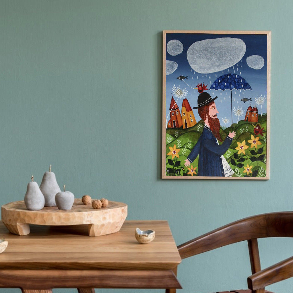 Man With Umbrella - Full Round Drill Diamond Painting 30*40CM