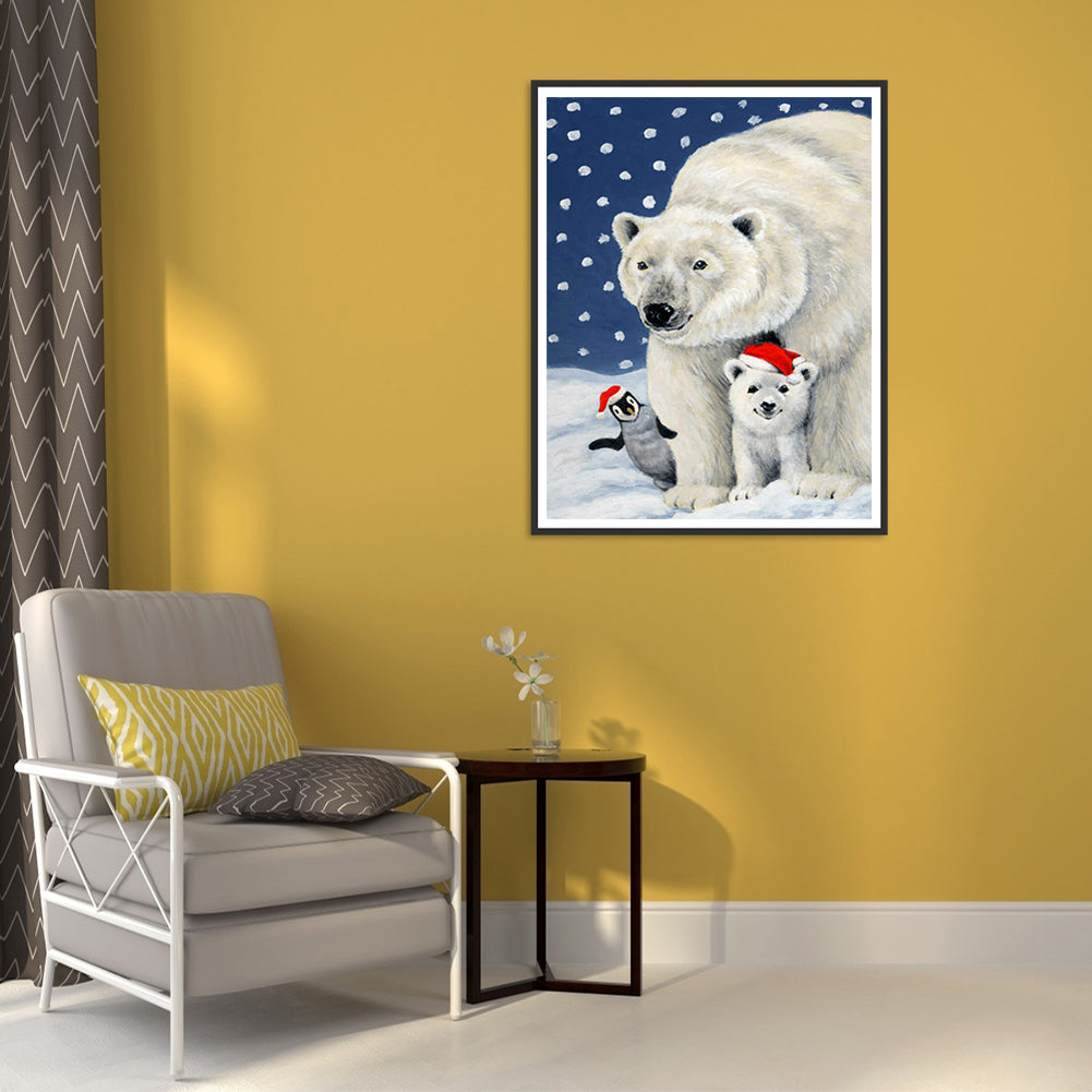 Polar Bear And Little Penguin - Full Round Drill Diamond Painting 30*40CM