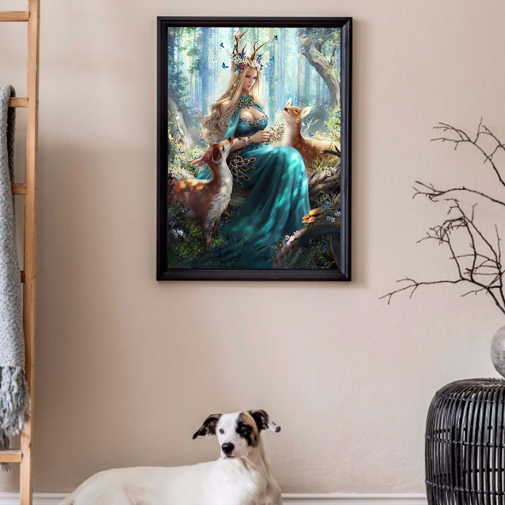 Forest Elk Goddess - Full Round Drill Diamond Painting 40*50CM