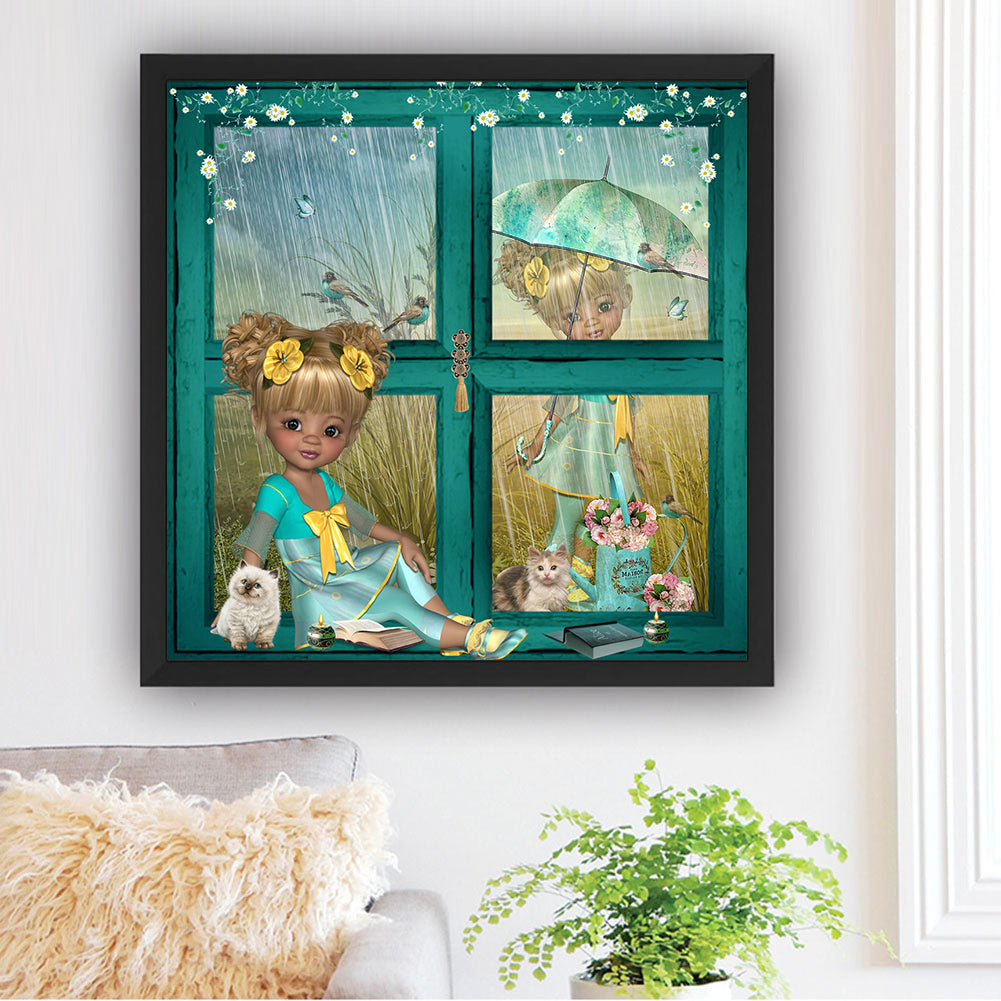 Cartoon Girl With Big Eyes - Full Round Drill Diamond Painting 40*40CM