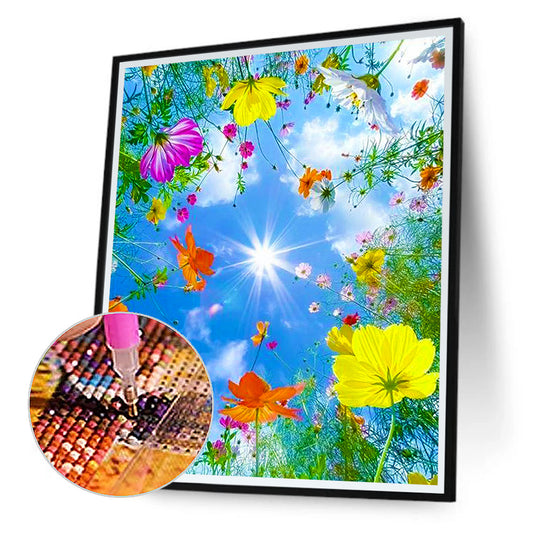 Flowers Blue Sky - Full Round Drill Diamond Painting 30*40CM