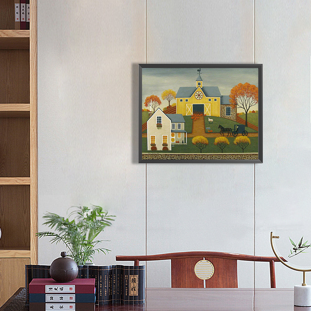 House In Rice Field 50*40CM(Canvas) Full Round Drill Diamond Painting