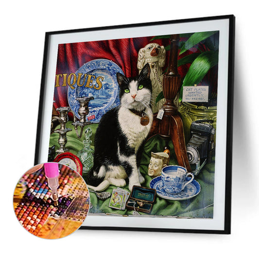 The Cow Cat In The Decoration Pile 40*40CM(Canvas) Full Round Drill Diamond Painting