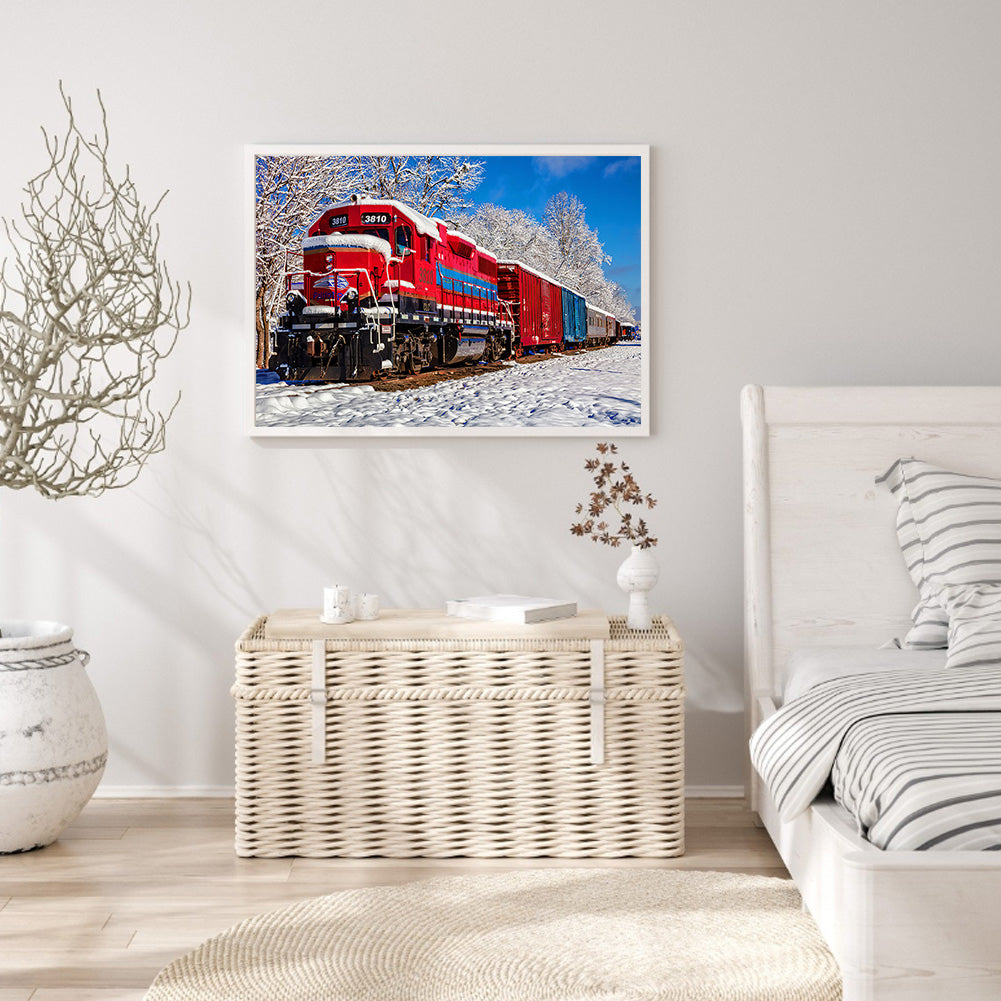 Red Train - Full Round Drill Diamond Painting 60*50CM