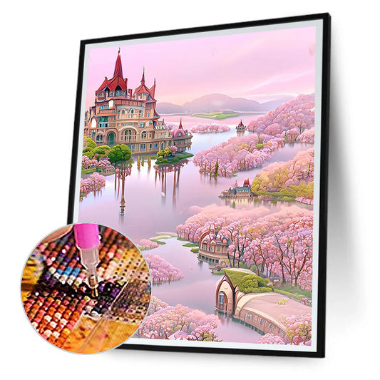 Fantasy Pink Castle - Full Round Drill Diamond Painting 30*40CM