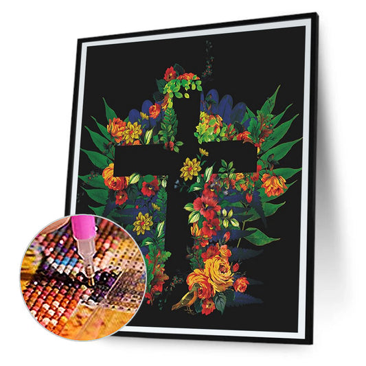Flower Cross - Full Round Drill Diamond Painting 30*40CM