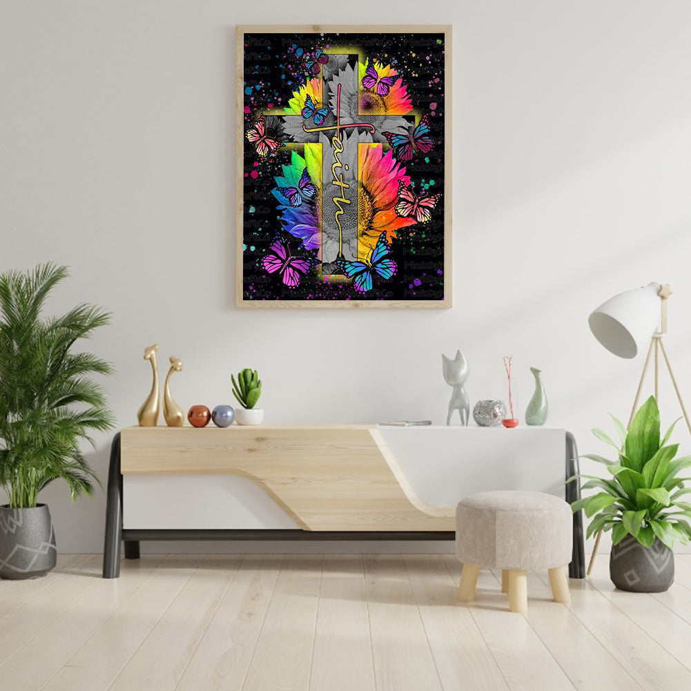 Flower Cross - Full Round Drill Diamond Painting 30*40CM