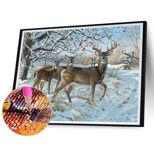 Elk In The Snow - Full Square Drill Diamond Painting 40*30CM