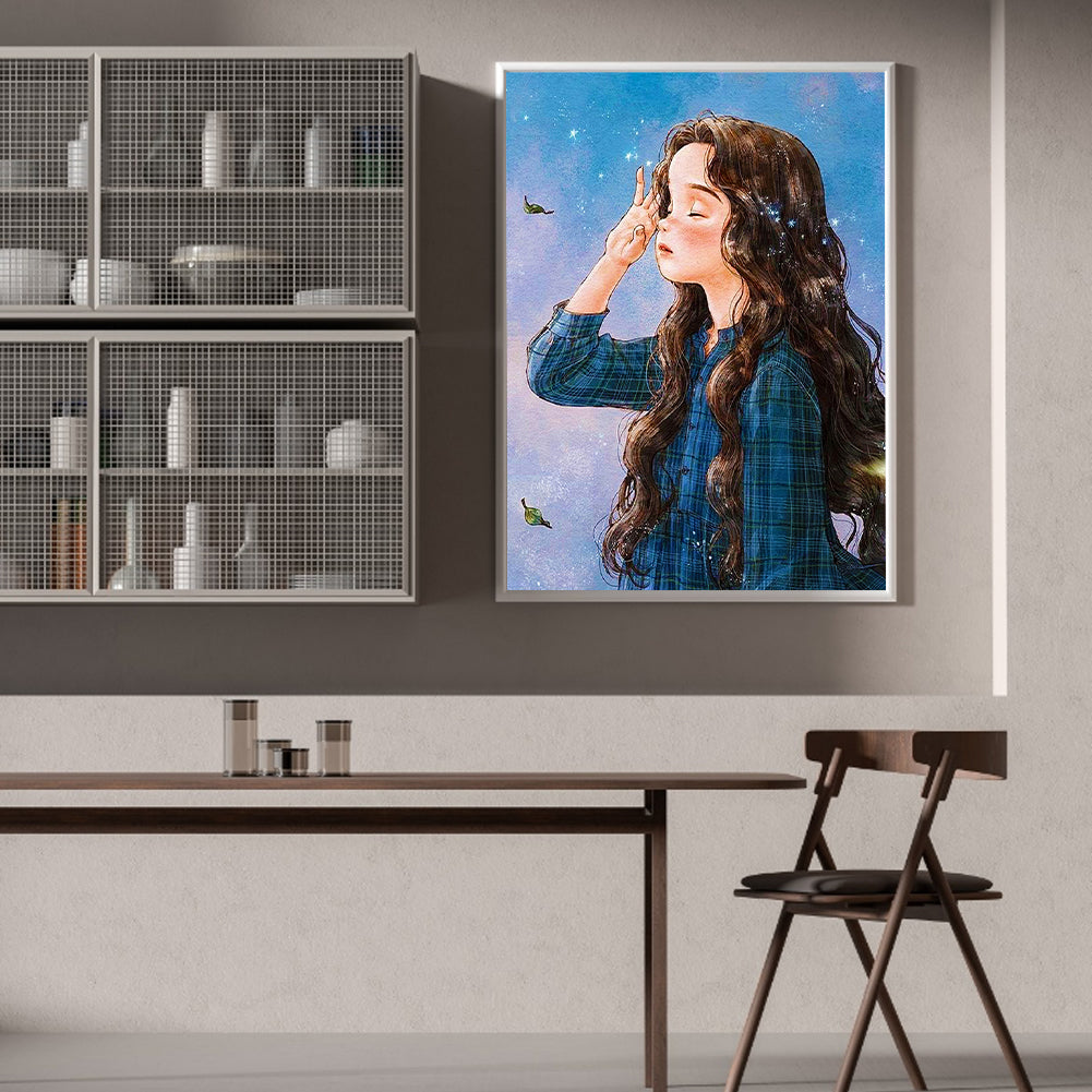 Curly Hair Girl - Full Round Drill Diamond Painting 30*40CM
