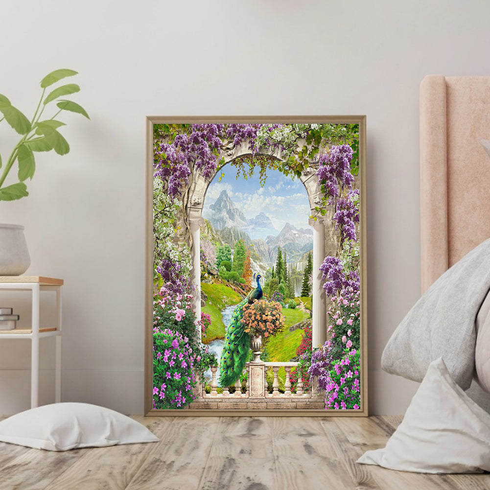 European Arch Seaside Scenery - Full Round Drill Diamond Painting 30*40CM