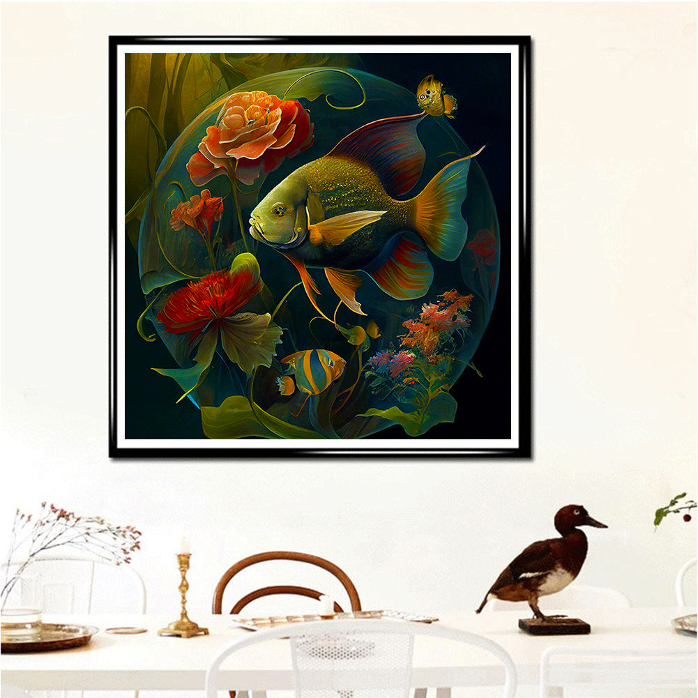 Flower Bush Fish Bird - Full Round Drill Diamond Painting 40*40CM