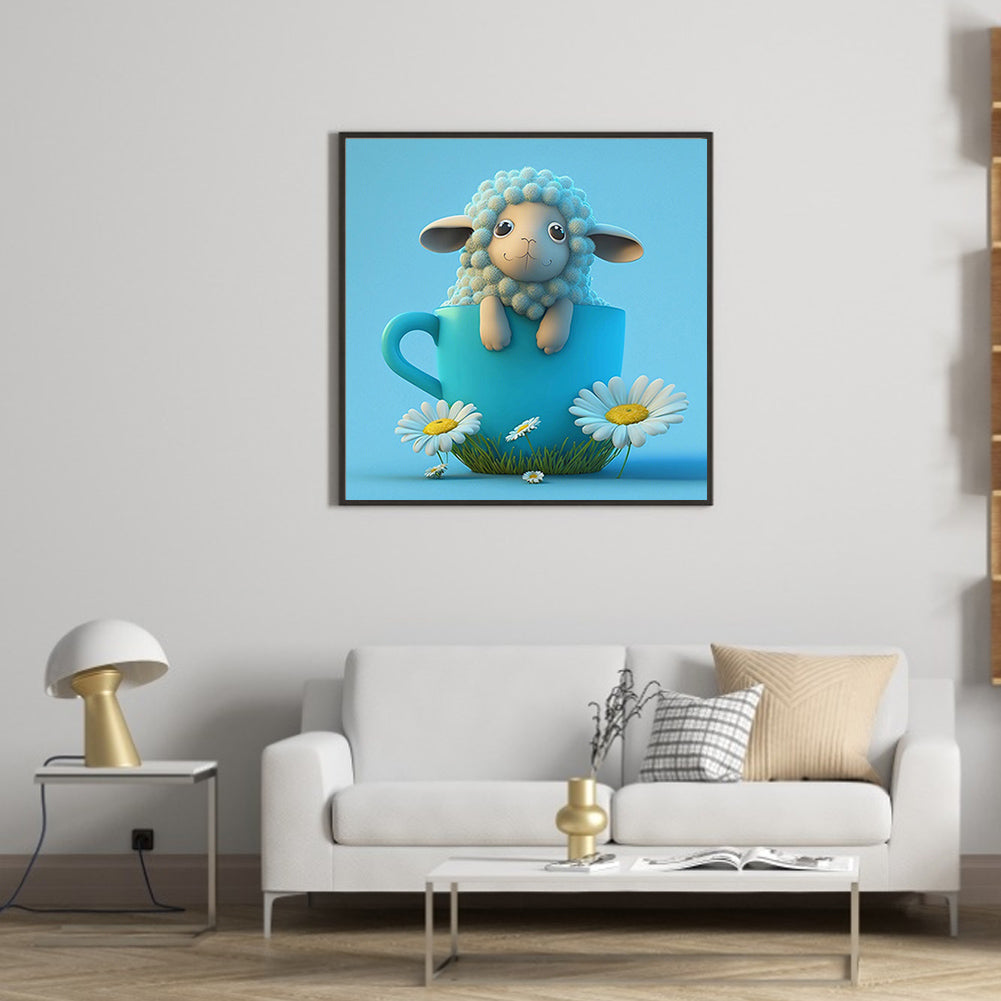 Light Blue Potted Zodiac Sheep - Full Round Drill Diamond Painting 30*30CM