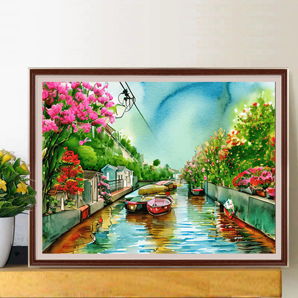 River Bank Scenery - Full Round Drill Diamond Painting 40*30CM