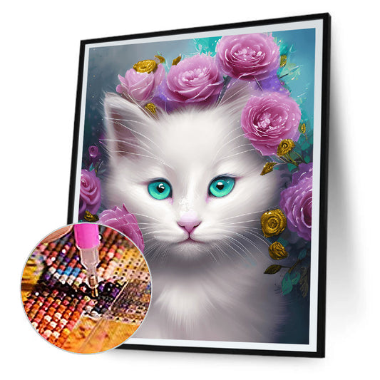 Cute White Cat - Full Round Drill Diamond Painting 30*40CM