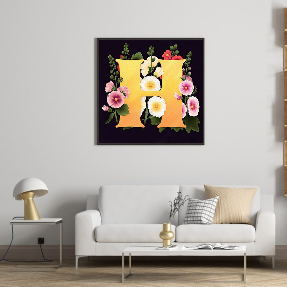 Flower Letter H - Full Square Drill Diamond Painting 40*40CM