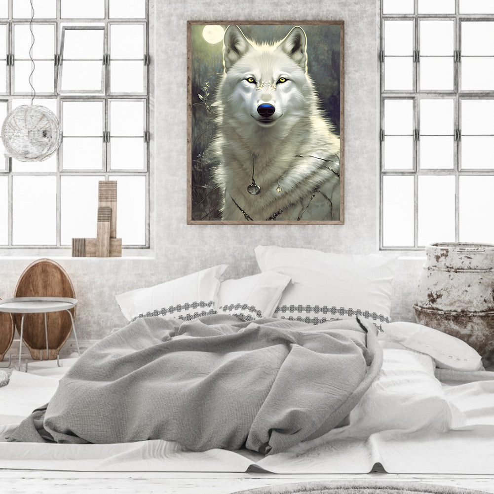 Arctic Wolf Under The Moon - Full Round Drill Diamond Painting 30*40CM