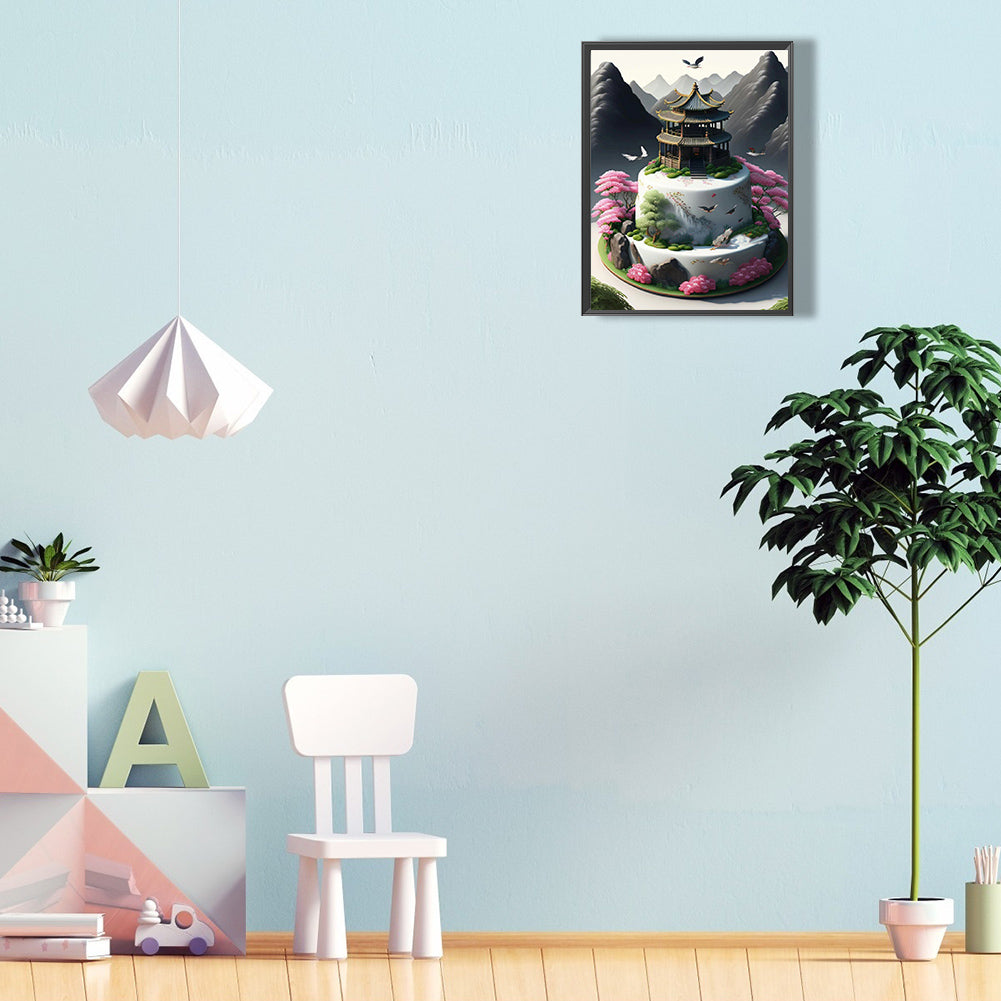 Floral Landscape Cake - Full Round Drill Diamond Painting 30*40CM