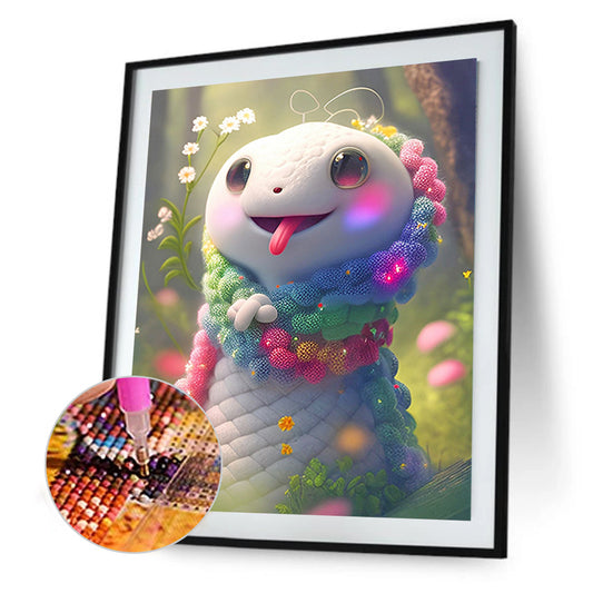 Flower Version Of The Zodiac Snake - Full Round Drill Diamond Painting 30*40CM