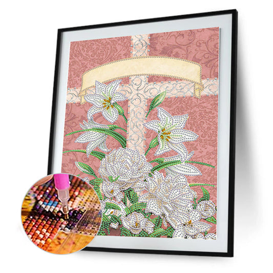 Easter Cross Lily - Special Shaped Drill Diamond Painting 30*40CM