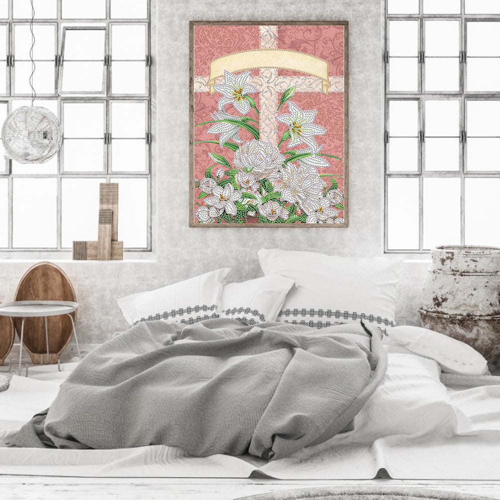 Easter Cross Lily - Special Shaped Drill Diamond Painting 30*40CM