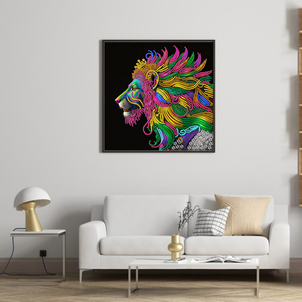 Colorful Lion Head - Special Shaped Drill Diamond Painting 30*30CM