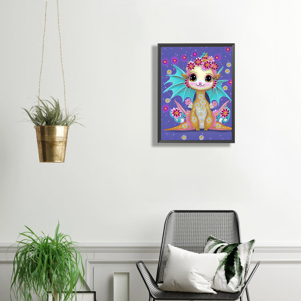 Flower Cartoon Dragon - Special Shaped Drill Diamond Painting 30*40CM