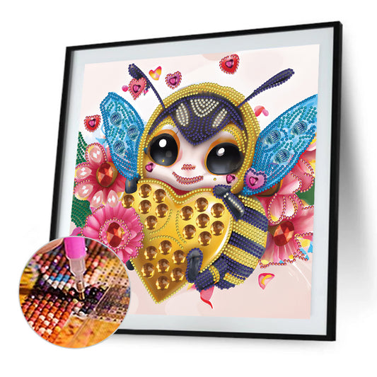 Cartoon Bee Holding A Heart - Special Shaped Drill Diamond Painting 30*30CM