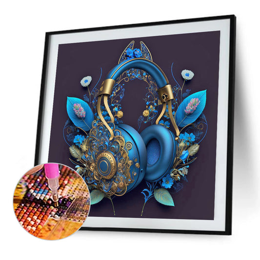 Unique Blue Headphones - Full Round Drill Diamond Painting 30*30CM