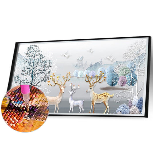 Embossed Elk - Full Round Drill Diamond Painting 80*40CM