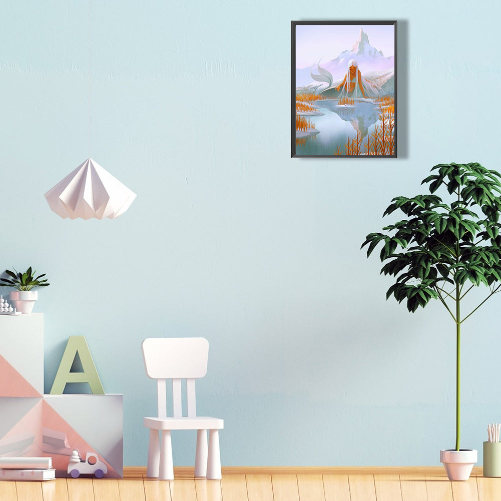 Mountain Sea Mermaid - Full Round Drill Diamond Painting 30*40CM