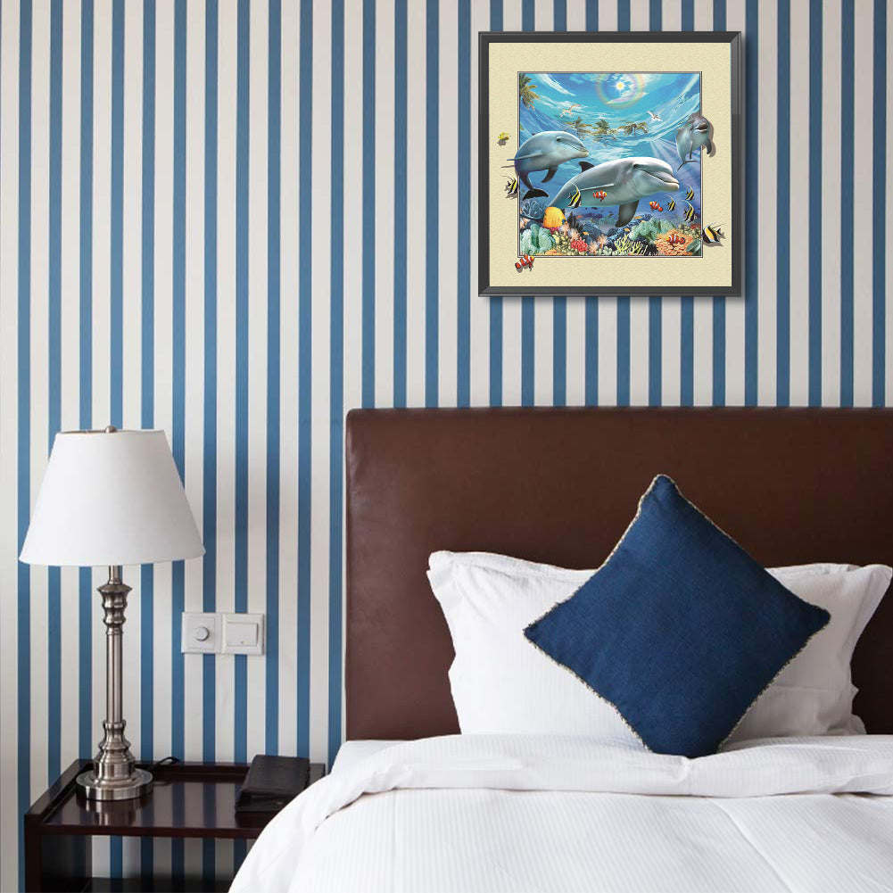 3D Frame Dolphin - Full Square Drill Diamond Painting 40*40CM