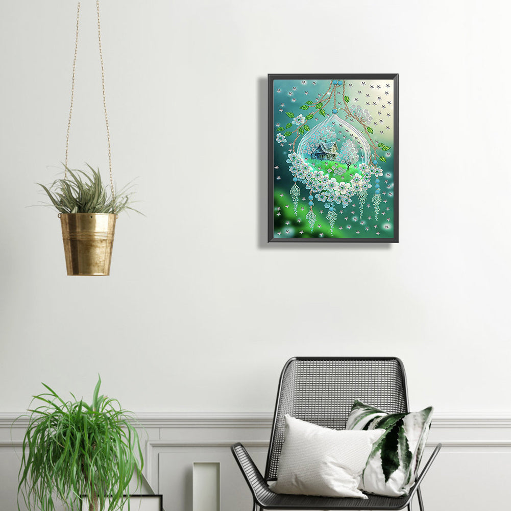 Green Leaf Water Drop Microcosm - Special Shaped Drill Diamond Painting 30*40CM