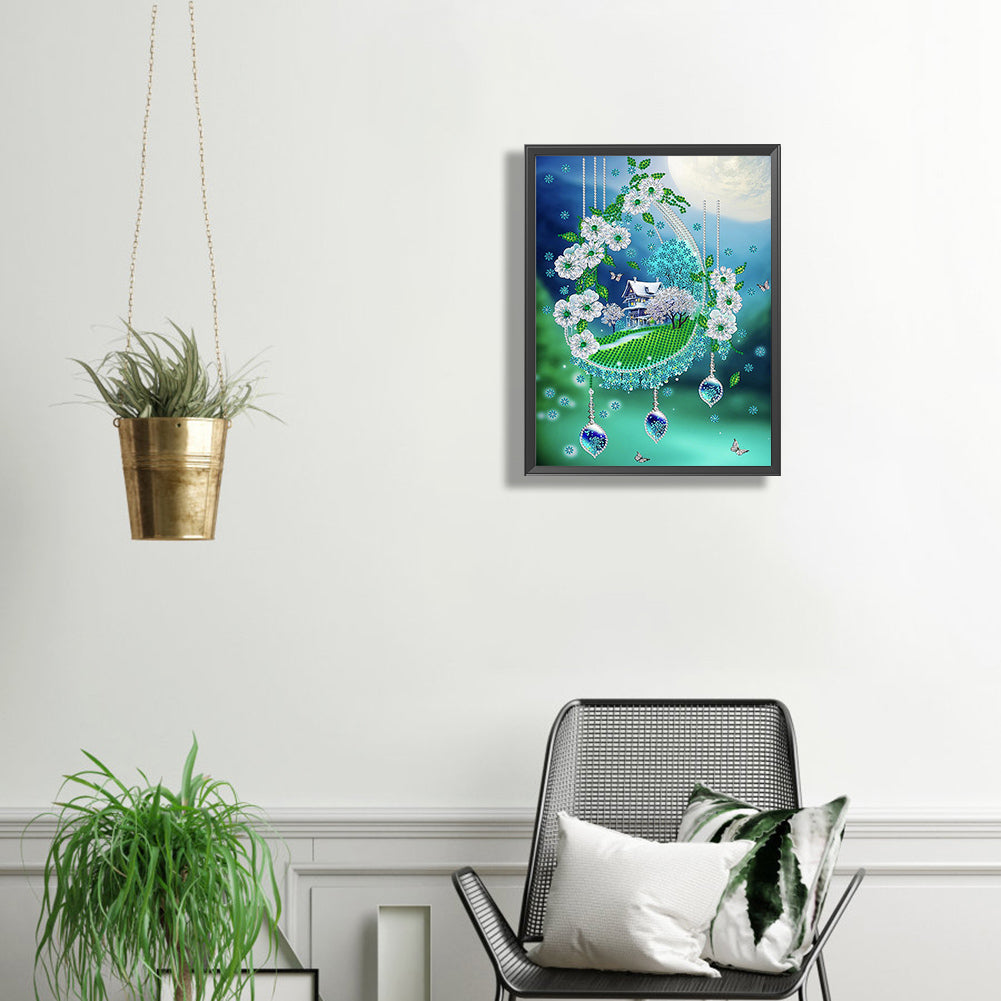 Green Leaf Water Drop Microcosm - Special Shaped Drill Diamond Painting 30*40CM