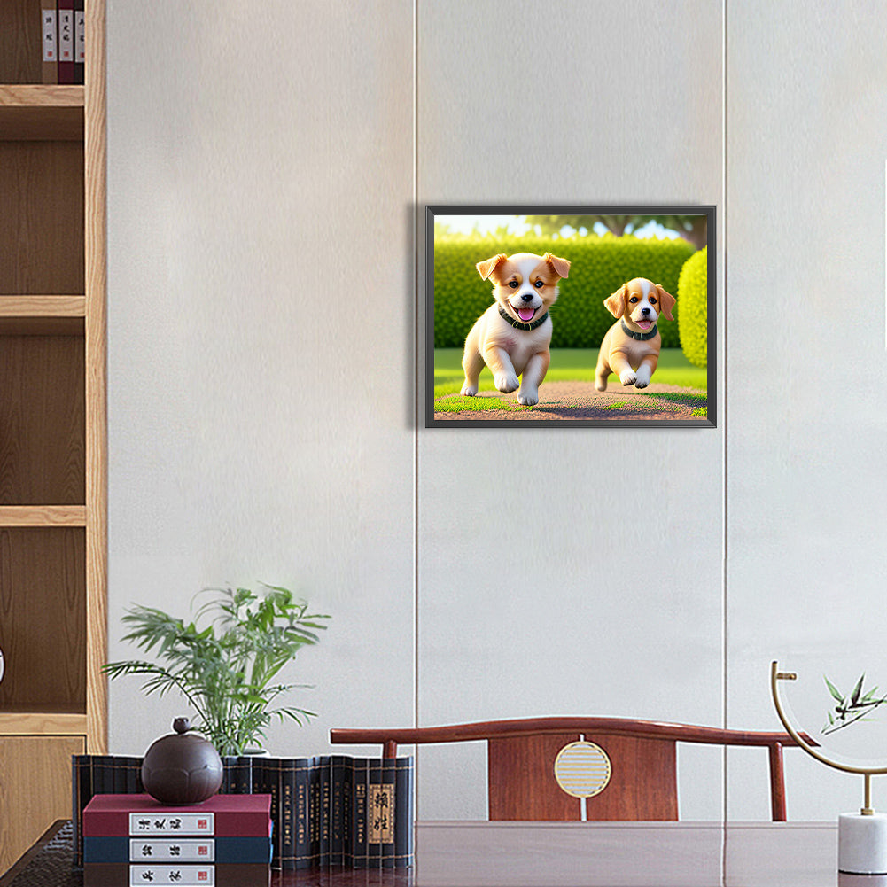 Two Puppies - Full Round Drill Diamond Painting 40*30CM