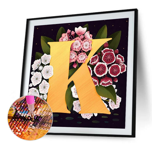 Flower Letter K - Full Round Drill Diamond Painting 40*40CM
