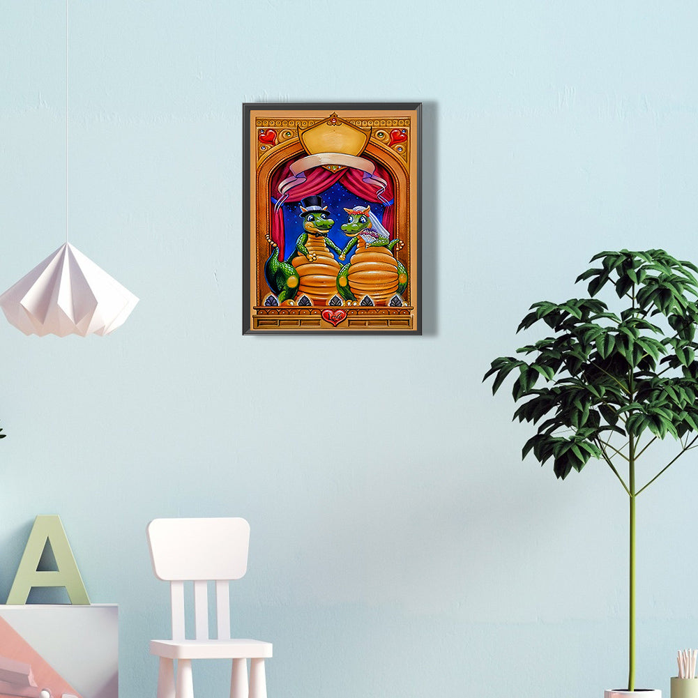 Wedding Of Two Dinosaurs-O630*40cm(canvas) full-round drill diamond painting