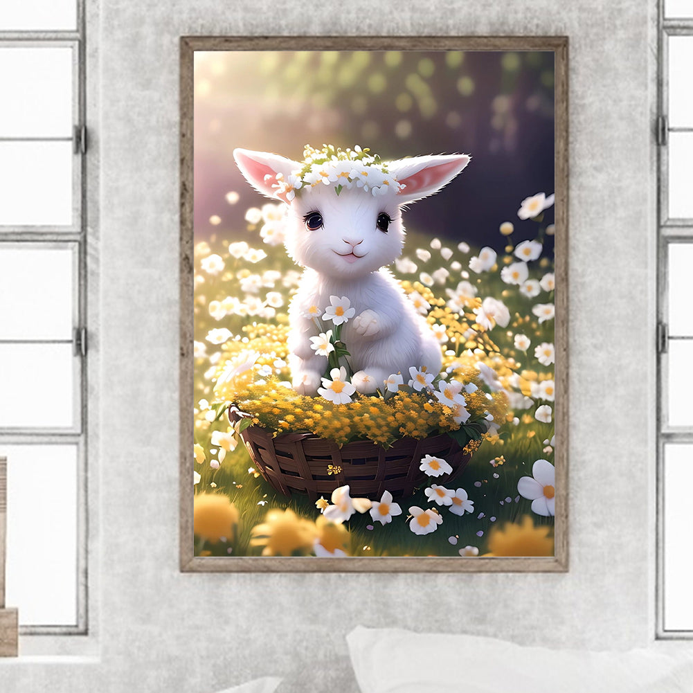 Lamb In Flower Basket 30*40Ccm(canvas) full round drill diamond painting