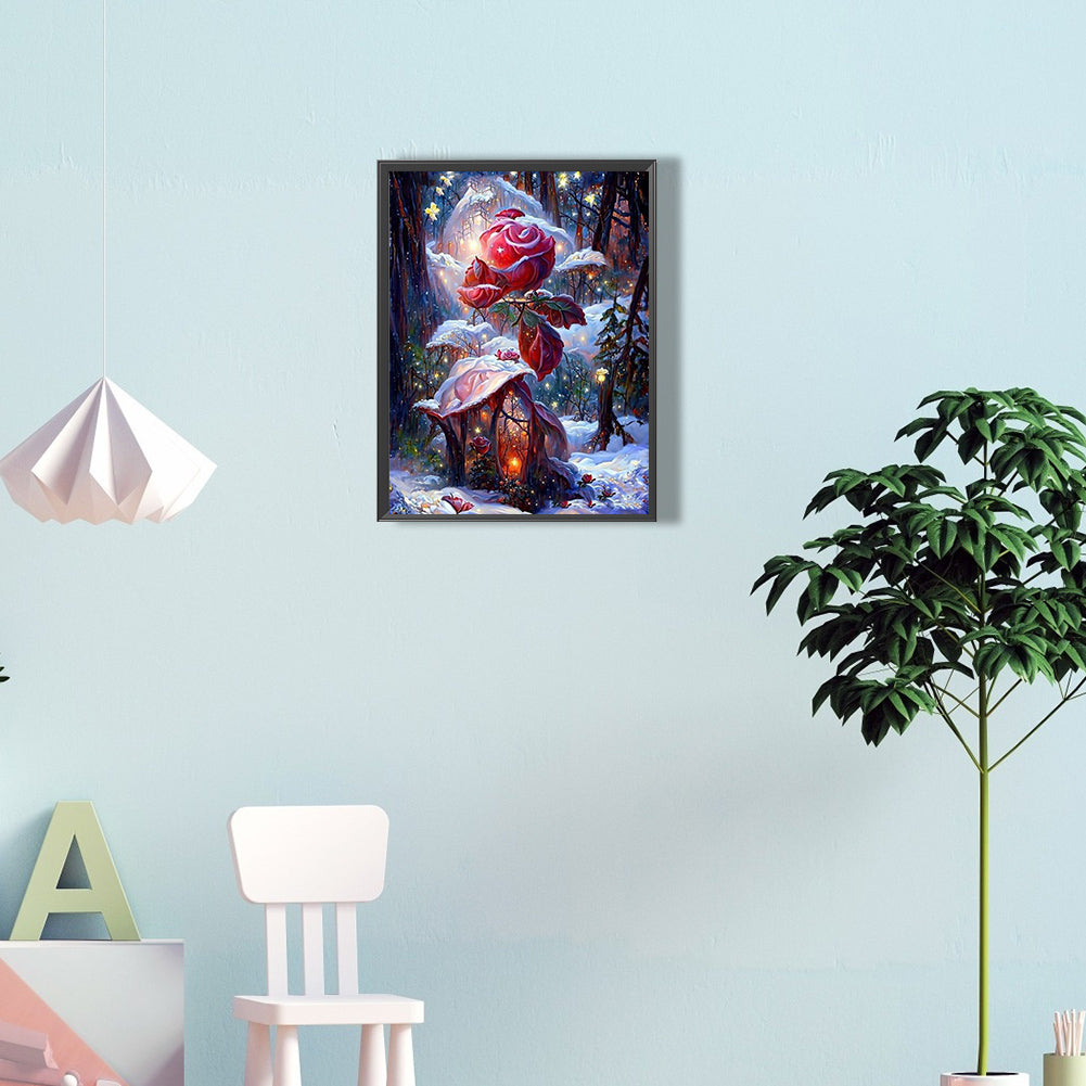 A Little Home Under The Light Of Roses 30*40Ccm(canvas) full round drill diamond painting