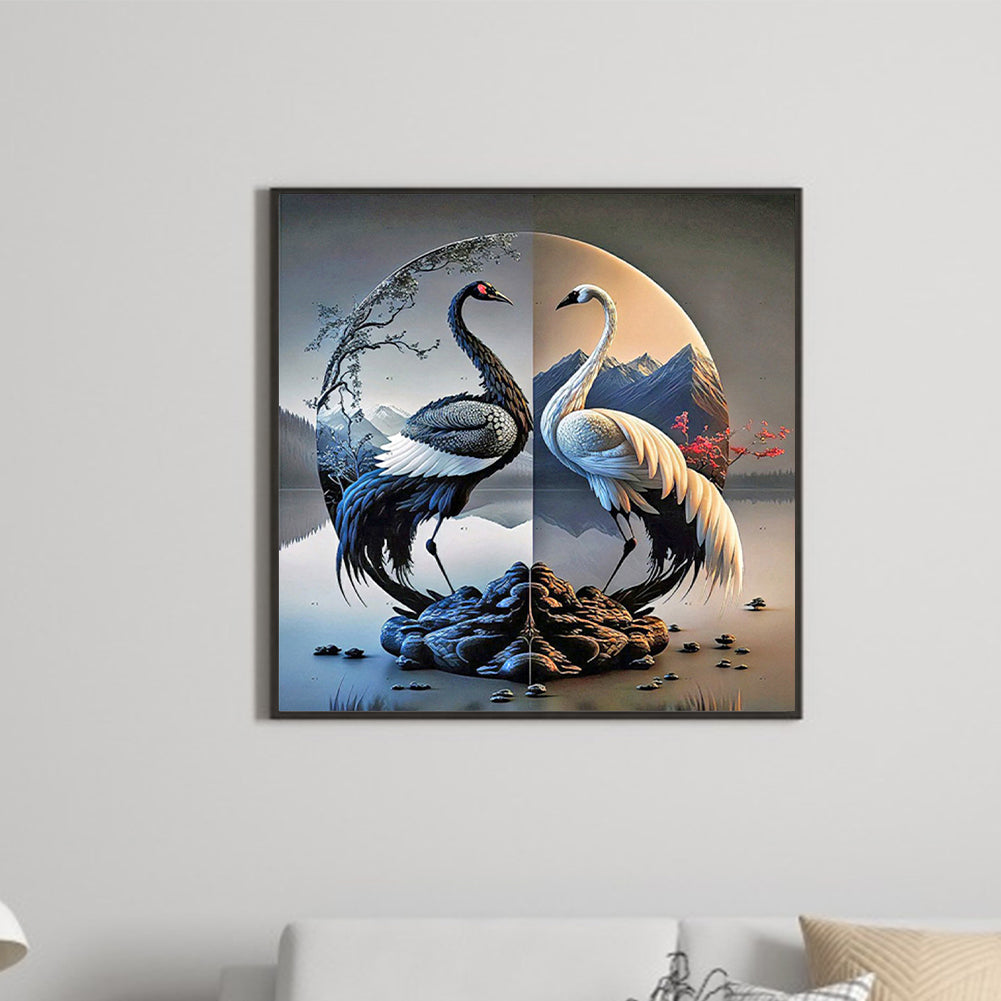 Crane Yin And Yang Diagram - Full Round Drill Diamond Painting 30*30CM