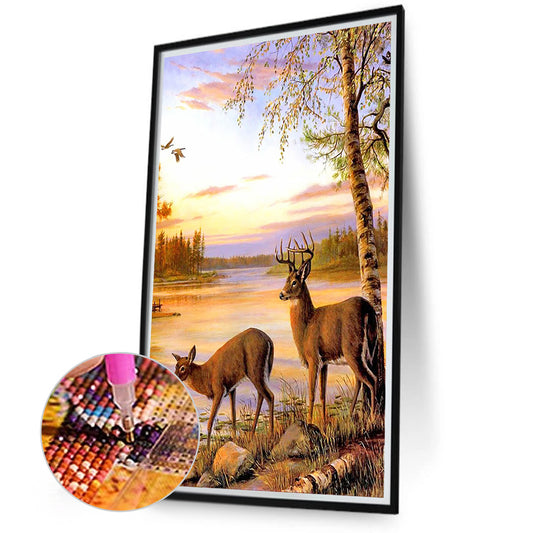 Elk By The River - Full Round Drill Diamond Painting 40*70CM