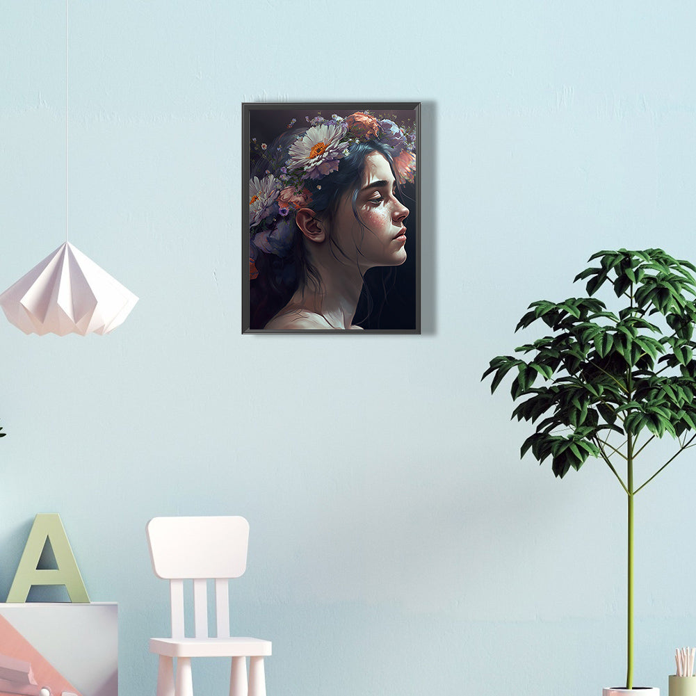Woman And Flower - Full Round Drill Diamond Painting 30*40CM