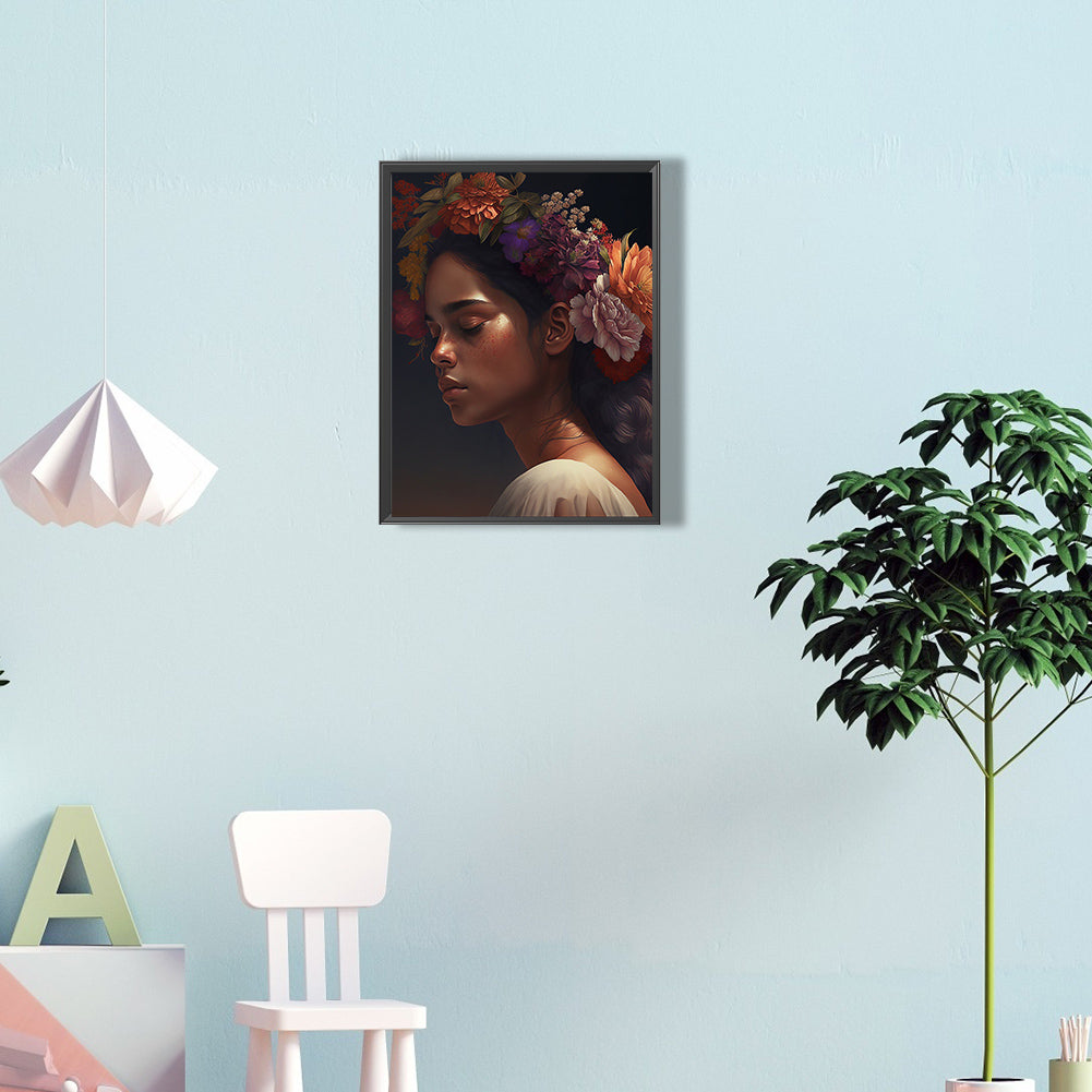 Woman And Flower - Full Round Drill Diamond Painting 30*40CM