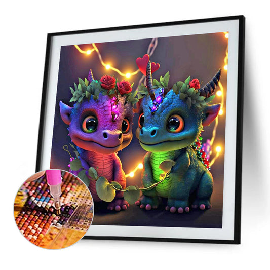 The Lights Twine Around The Two Dinosaurs In Costumes 40*40Ccm(canvas) full round drill diamond painting