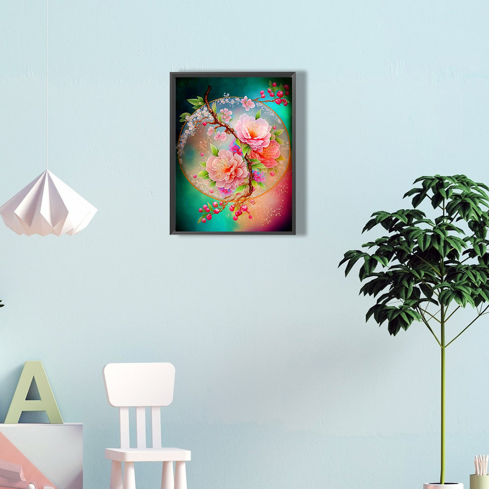 Beautiful Peach Blossom - Full Round Drill Diamond Painting 30*40CM